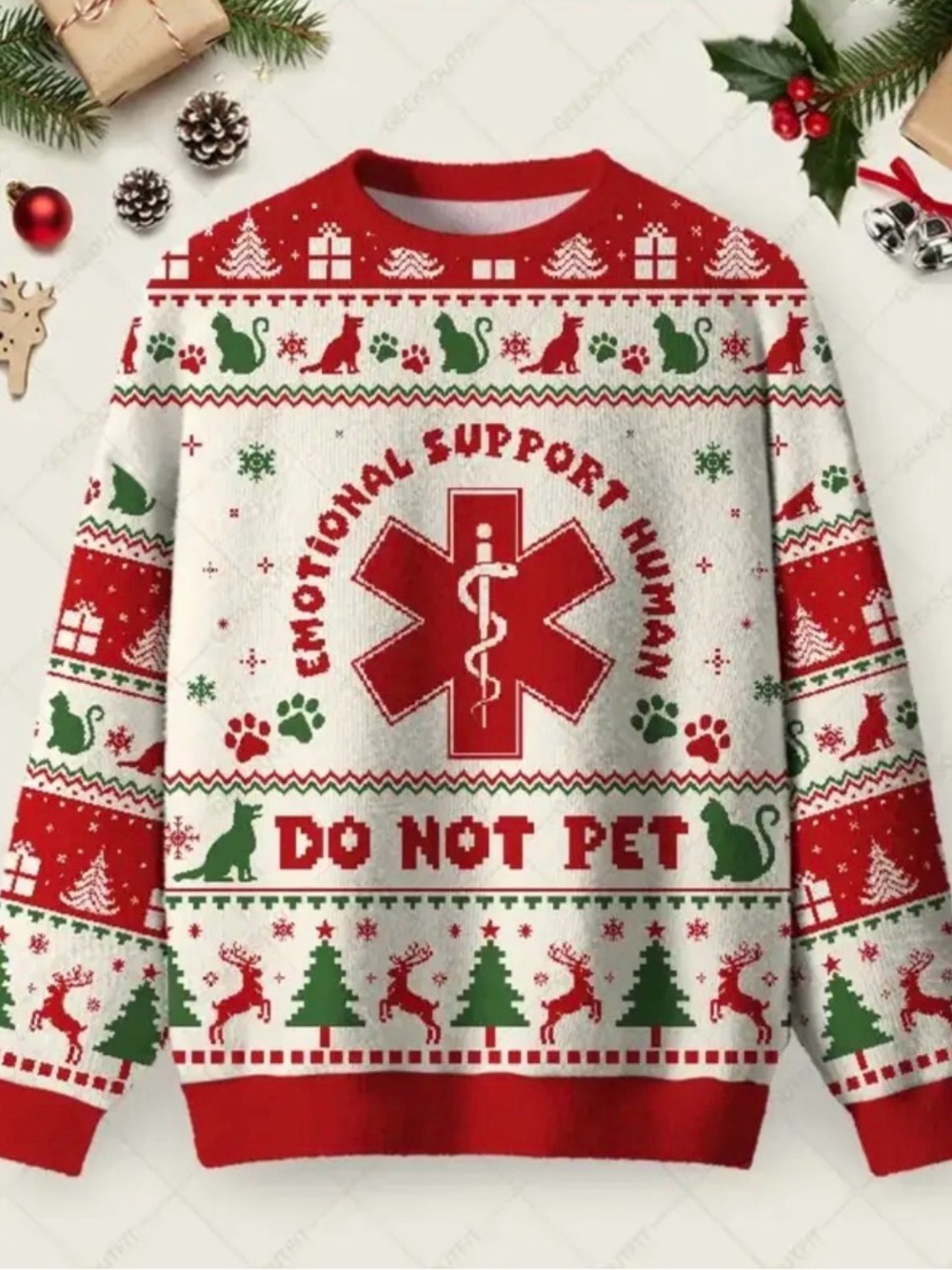 Do Not Pet Emotional Support Human Holiday Sweater - Red & Green
